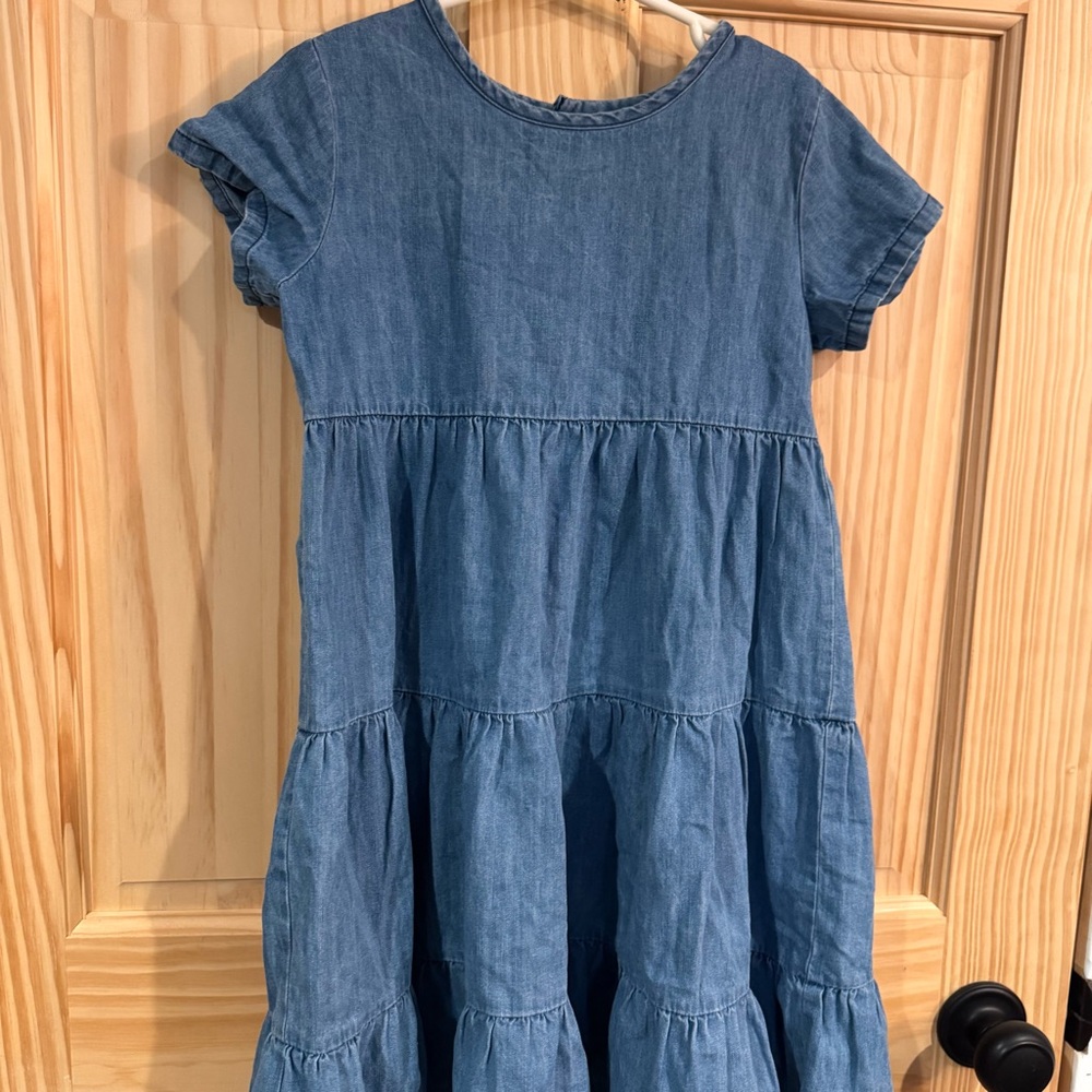 Hanna Andersson Girls Blue Chambray Tiered Cotton Denim Dress Size‎ 130 US 8